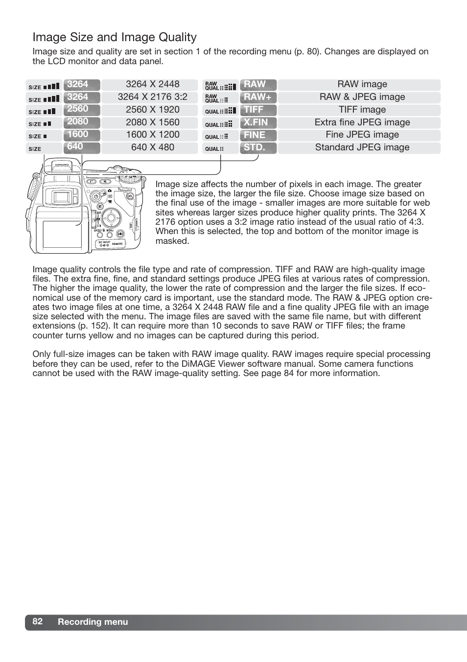 Image size and image quality | Konica Minolta DiMAGE_A2 User Manual | Page 82 / 180