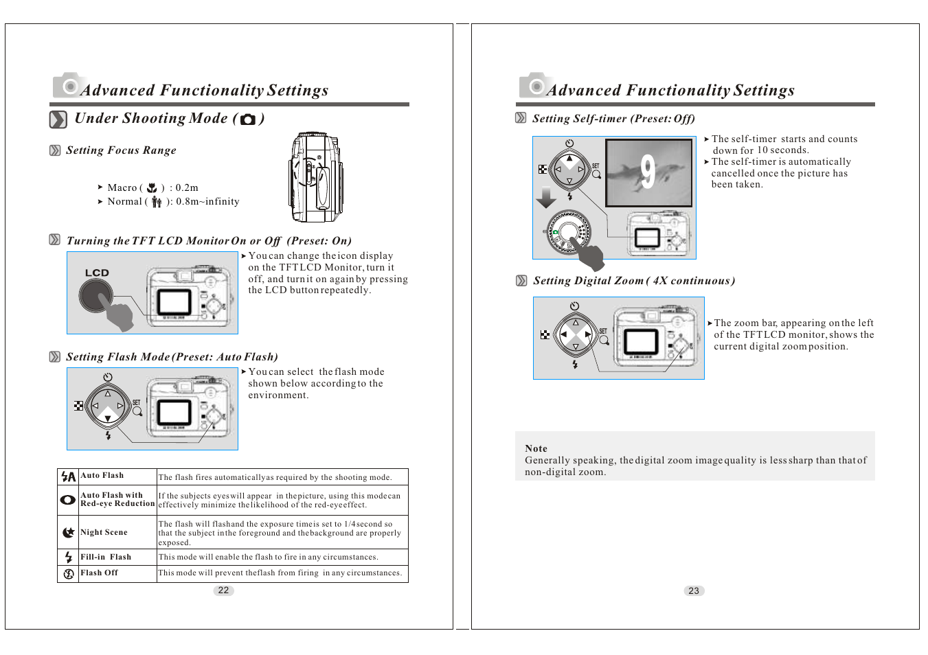 Advanced functionality settings, Under shooting mode ( ) | Konica Minolta KD-30M User Manual | Page 12 / 35