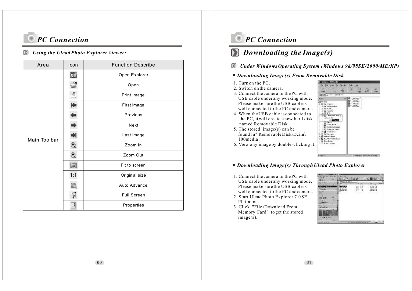 Pc connection, Downloading the image(s) | Konica Minolta KD-30M User Manual | Page 31 / 35