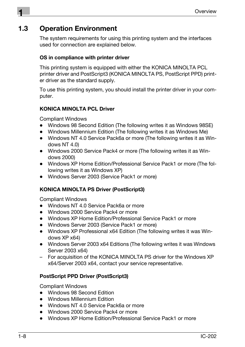 3 operation environment, Operation environment -8 | Konica Minolta IC-202 User Manual | Page 23 / 134