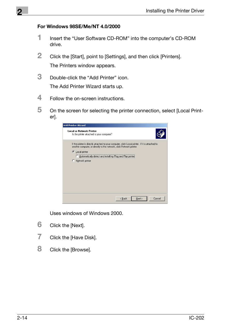 For windows 98se/me/nt 4.0/2000 -14 | Konica Minolta IC-202 User Manual | Page 43 / 134