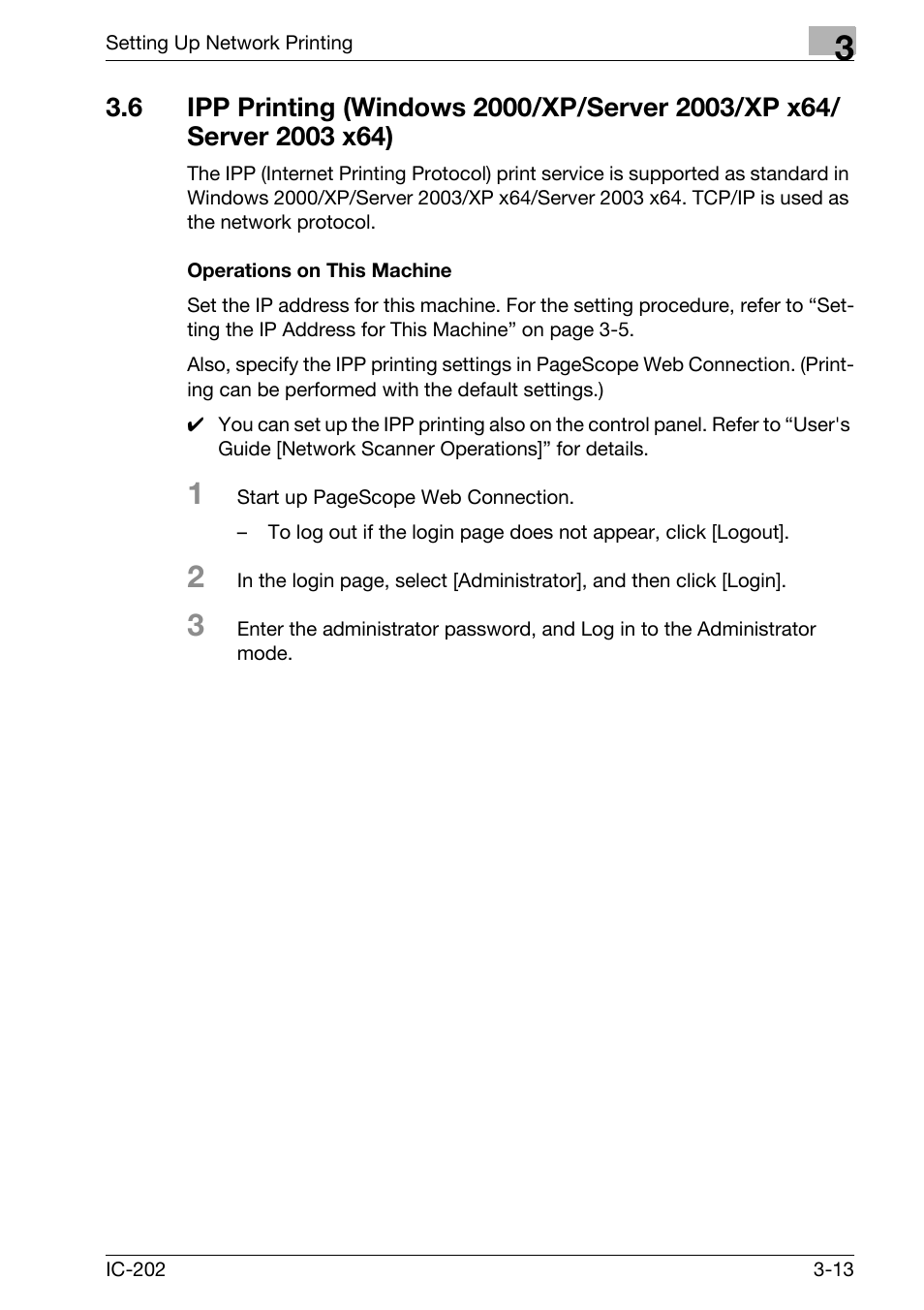 Ipp printing (windows 2000/xp, Server 2003/xp x64/server 2003 x64) -13, Operations on this machine -13 | Konica Minolta IC-202 User Manual | Page 82 / 134