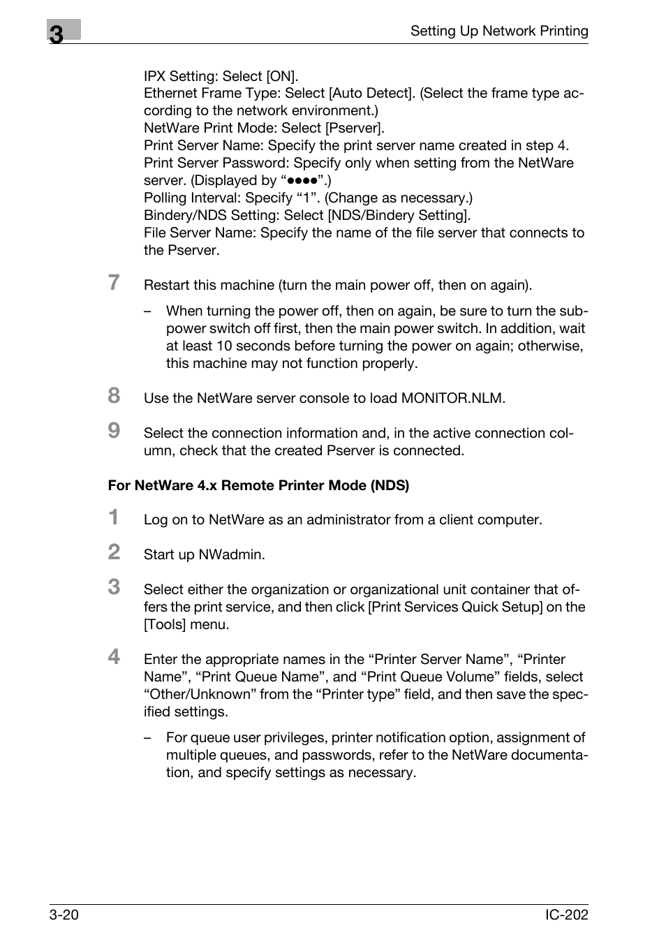 For netware 4.x remote printer mode (nds) -20 | Konica Minolta IC-202 User Manual | Page 89 / 134