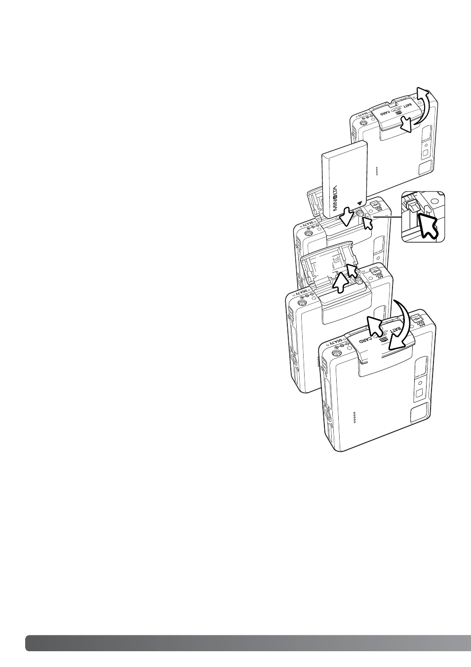 Getting up and running, Inserting the lithium-ion battery | Konica Minolta DiMAGE Xt User Manual | Page 14 / 112