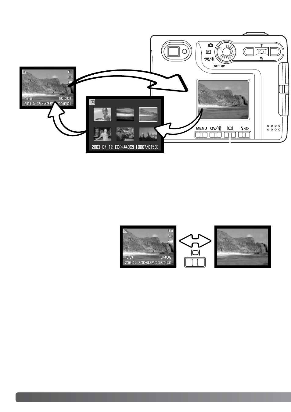 Display button - playback mode, Display button - quick view | Konica Minolta DiMAGE Xt User Manual | Page 34 / 112