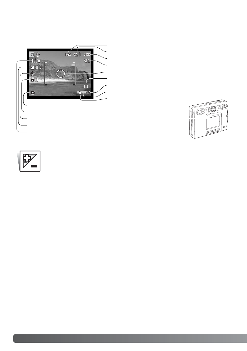 Recording - advanced operation, Lcd monitor display - advanced, Exposure compensation | Konica Minolta DiMAGE Xt User Manual | Page 36 / 112
