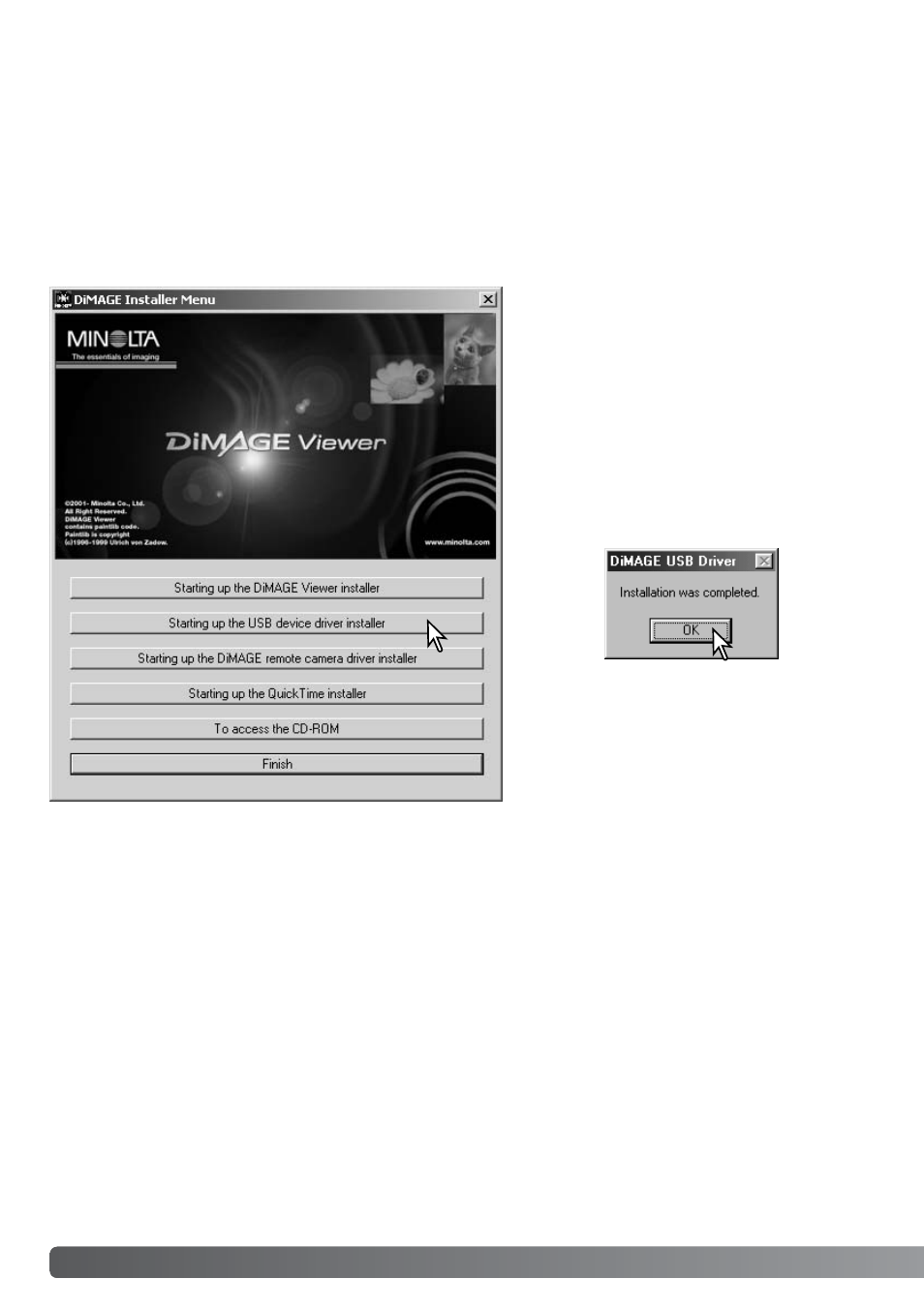 Connecting to windows 98 and 98se, Automatic installation | Konica Minolta DiMAGE Xt User Manual | Page 86 / 112