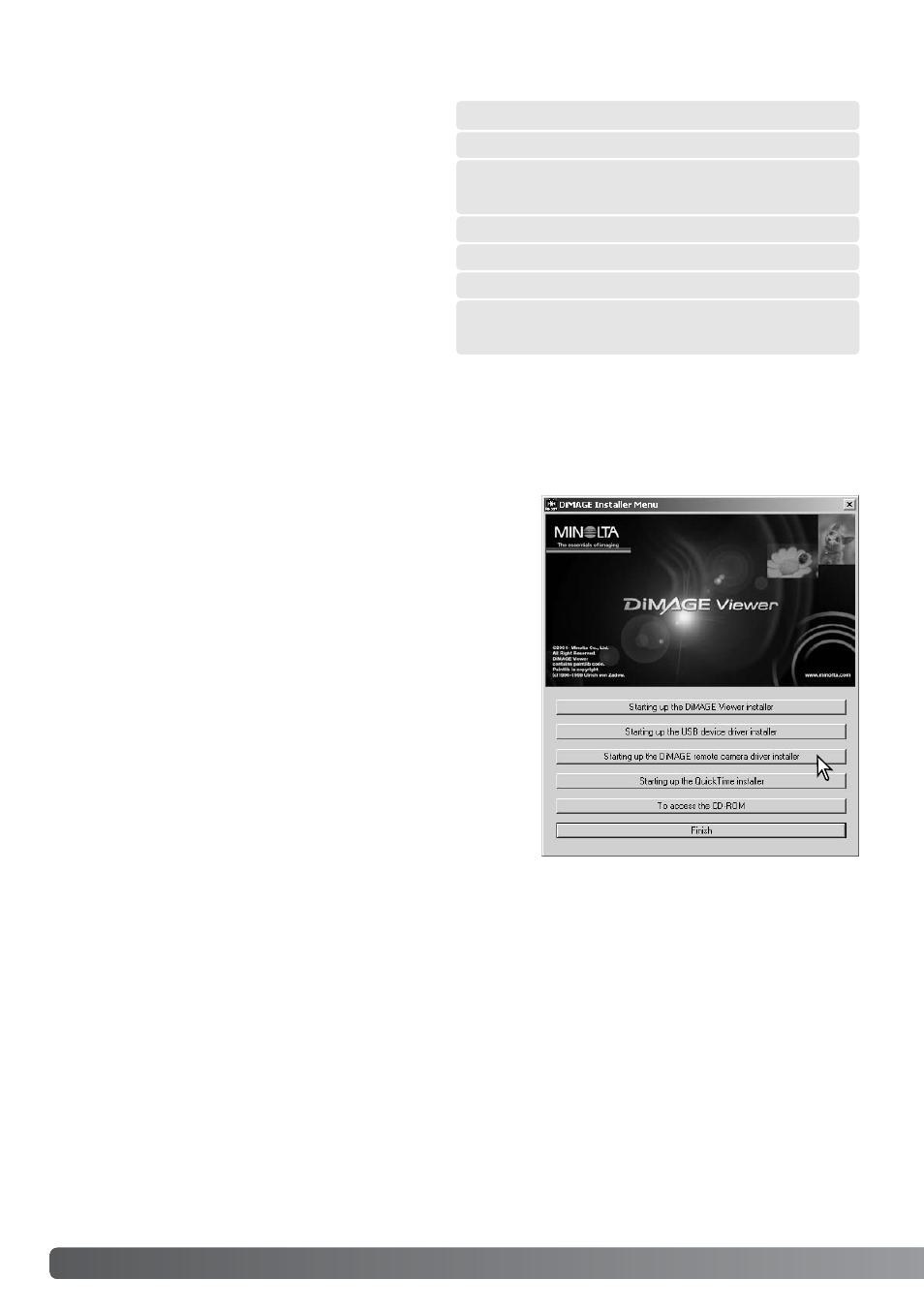 Remote camera system requirements, Installing the remote camera driver | Konica Minolta DiMAGE Xt User Manual | Page 98 / 112