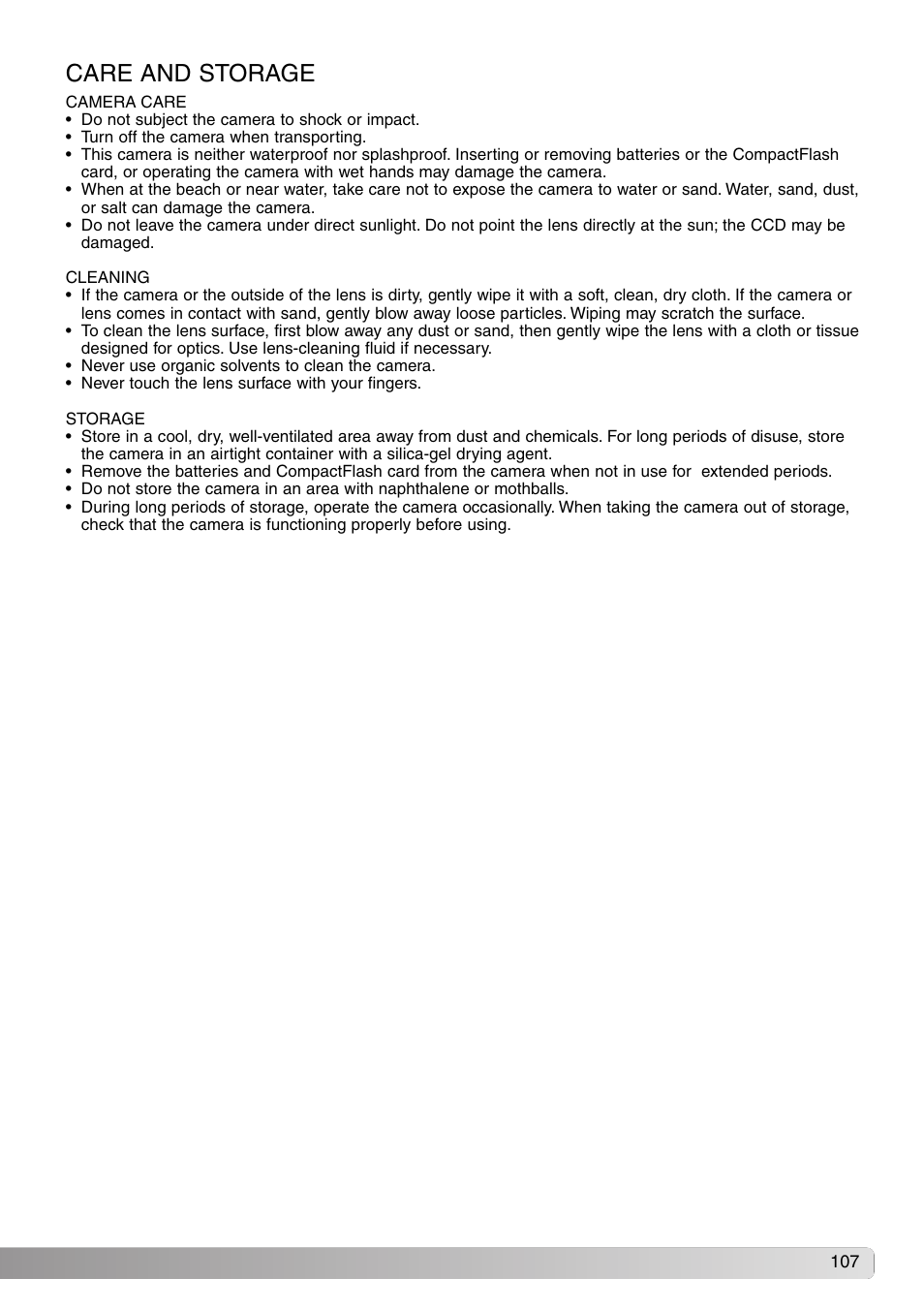 Care and storage | Konica Minolta DiMAGE S414 User Manual | Page 107 / 112