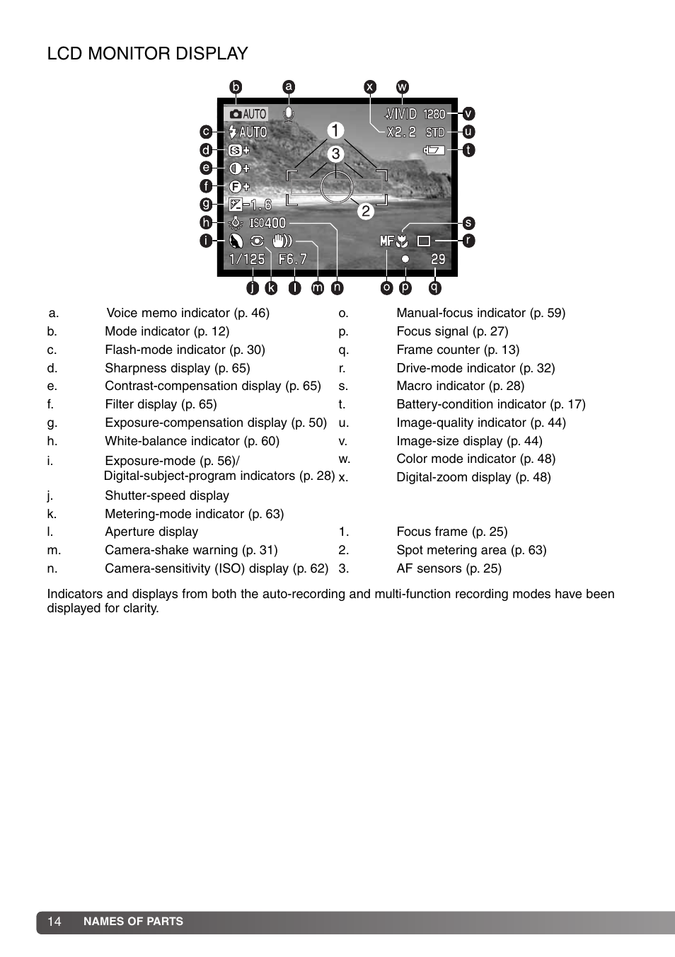 Lcd monitor display | Konica Minolta DiMAGE S414 User Manual | Page 14 / 112