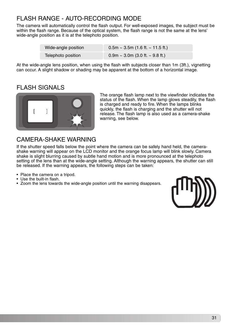 Flash signals | Konica Minolta DiMAGE S414 User Manual | Page 31 / 112