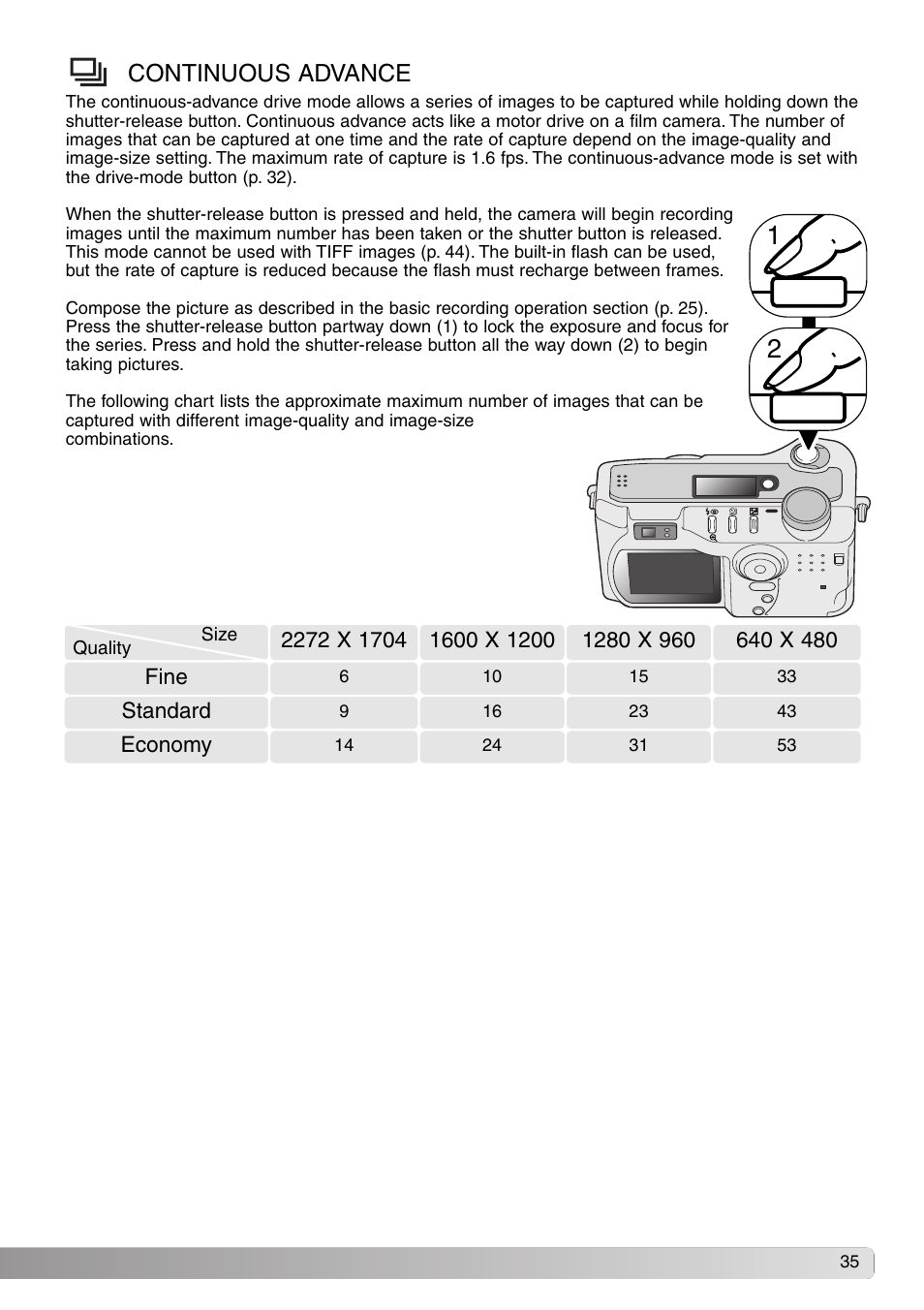 Continuous advance | Konica Minolta DiMAGE S414 User Manual | Page 35 / 112