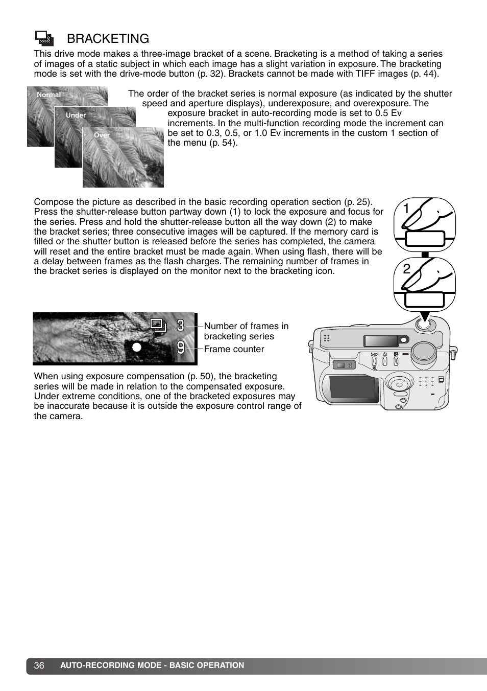Bracketing | Konica Minolta DiMAGE S414 User Manual | Page 36 / 112