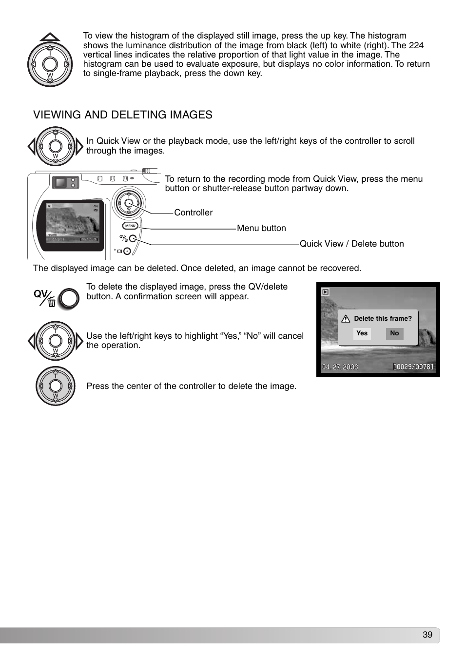 Viewing and deleting images | Konica Minolta DiMAGE S414 User Manual | Page 39 / 112