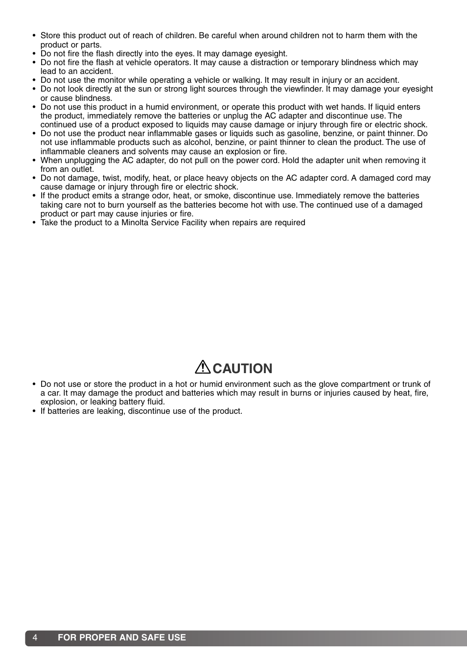 Caution | Konica Minolta DiMAGE S414 User Manual | Page 4 / 112