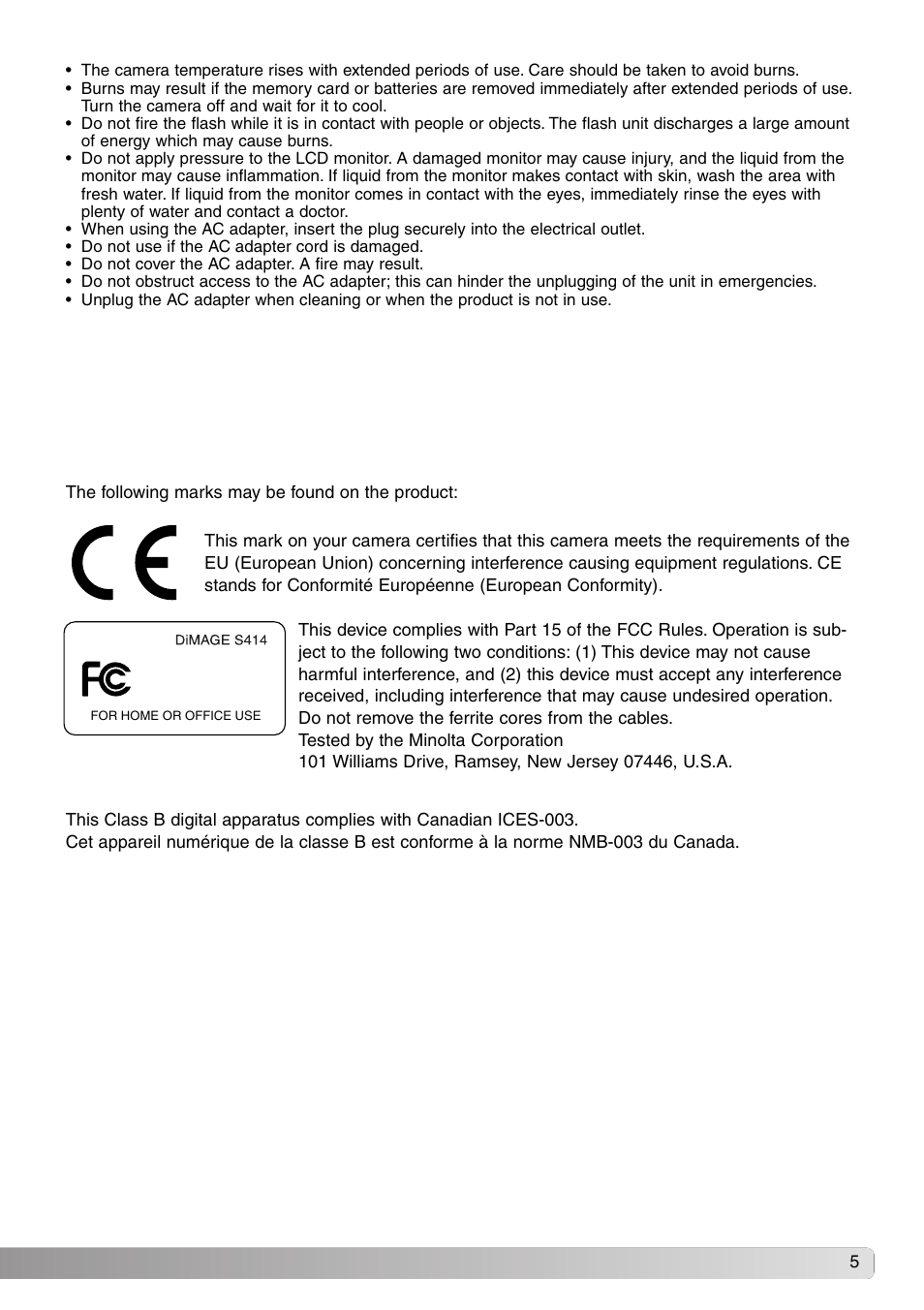 Konica Minolta DiMAGE S414 User Manual | Page 5 / 112