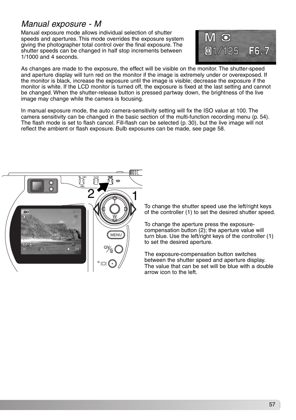 Manual exposure - m | Konica Minolta DiMAGE S414 User Manual | Page 57 / 112