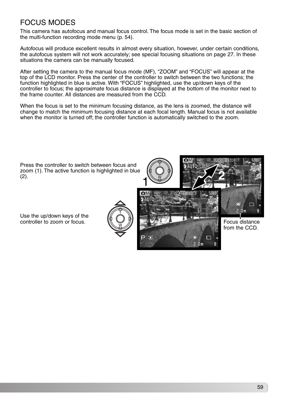 Focus modes | Konica Minolta DiMAGE S414 User Manual | Page 59 / 112