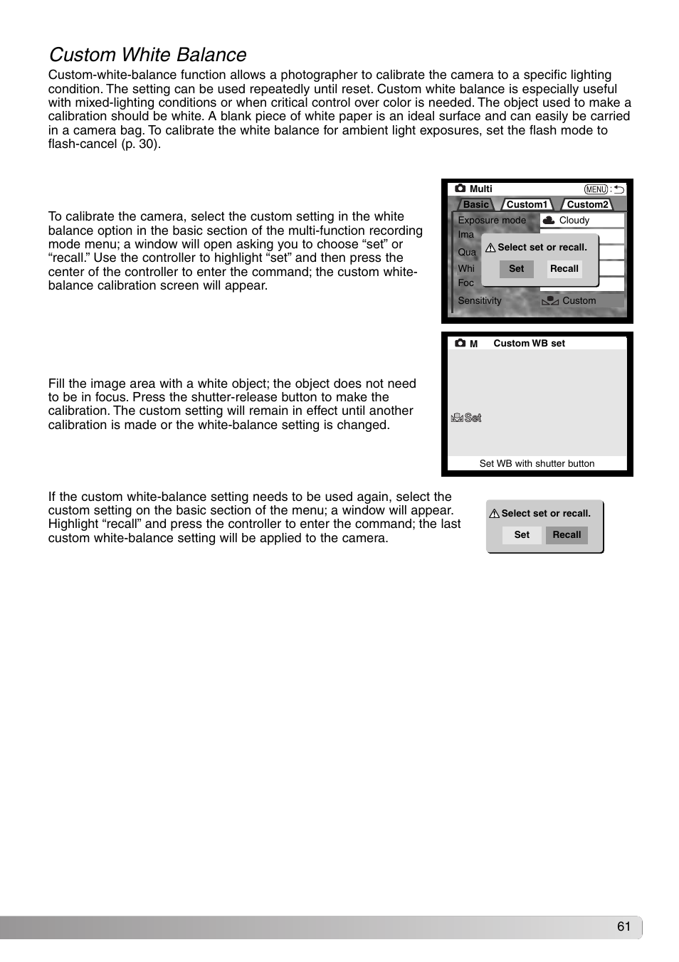 Custom white balance | Konica Minolta DiMAGE S414 User Manual | Page 61 / 112