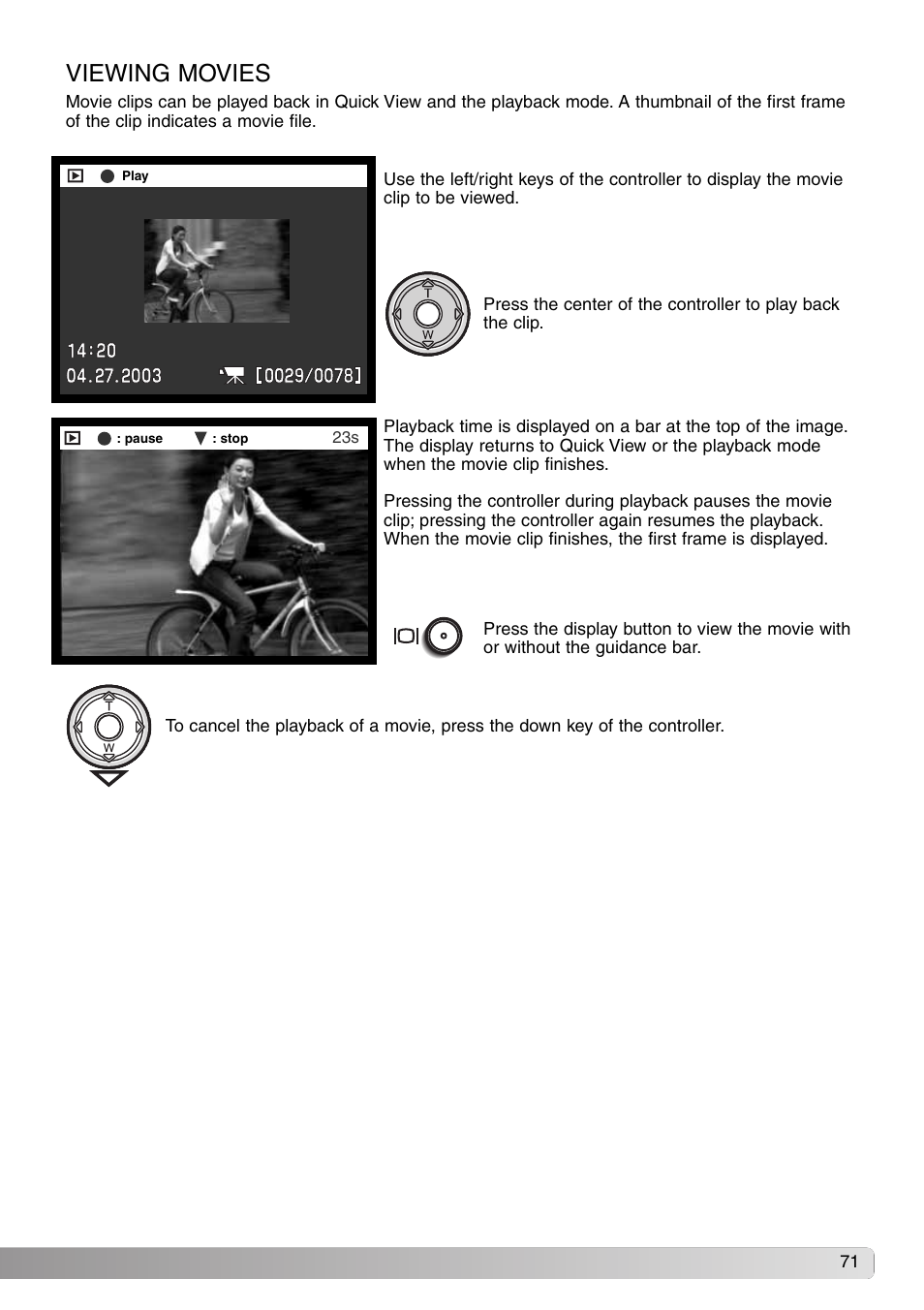 Viewing movies | Konica Minolta DiMAGE S414 User Manual | Page 71 / 112