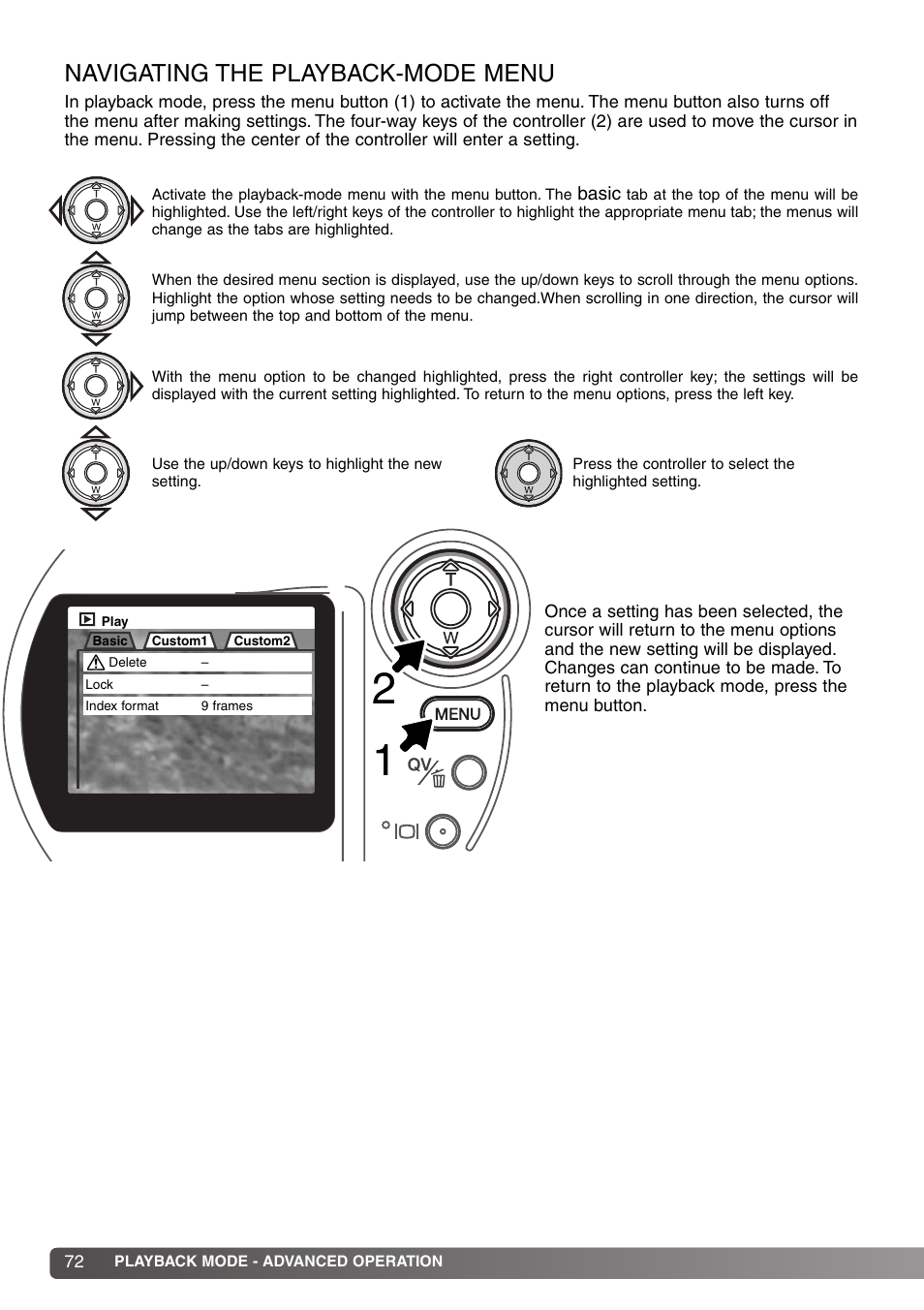 Navigating the playback-mode menu | Konica Minolta DiMAGE S414 User Manual | Page 72 / 112