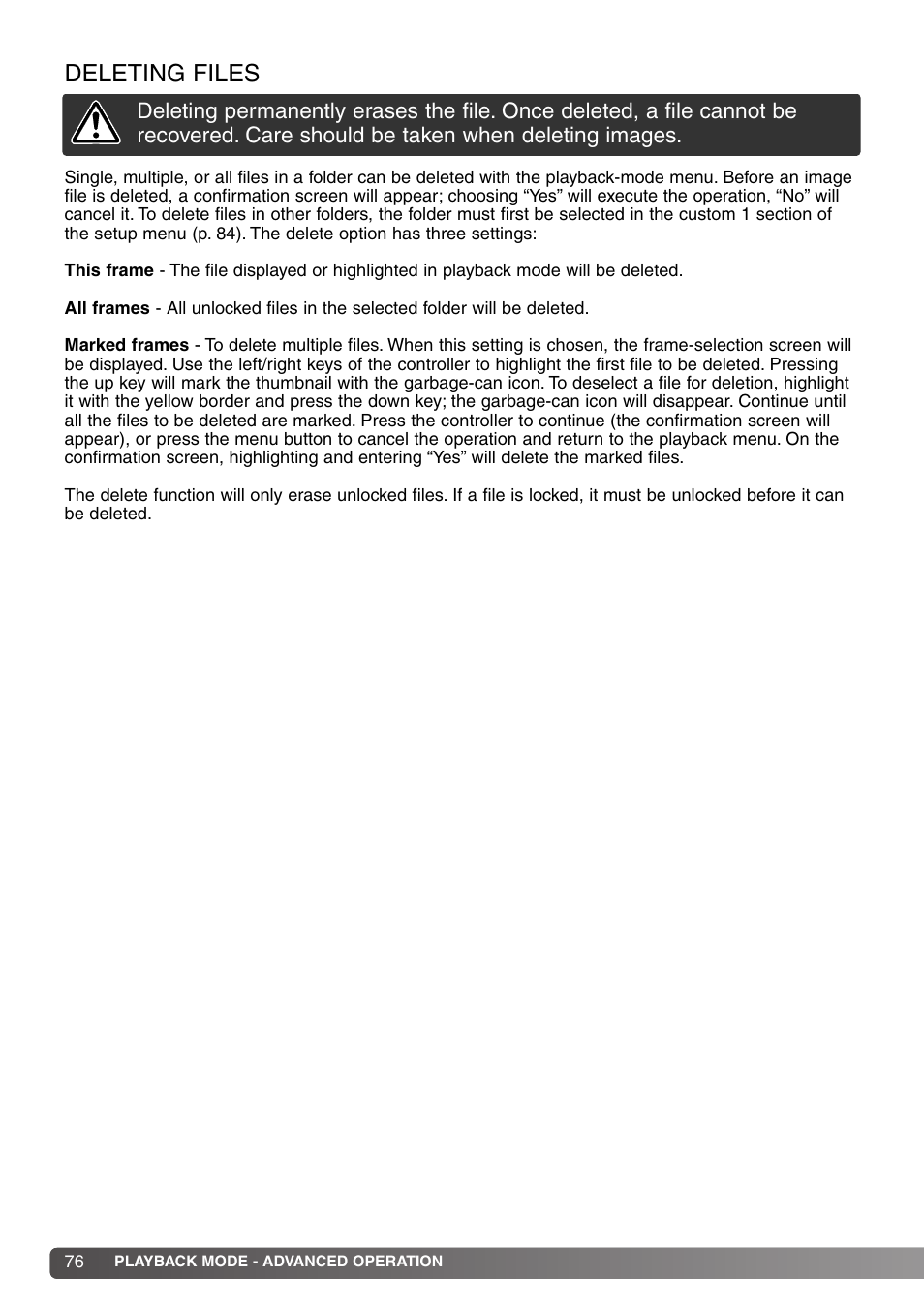 Deleting files | Konica Minolta DiMAGE S414 User Manual | Page 76 / 112