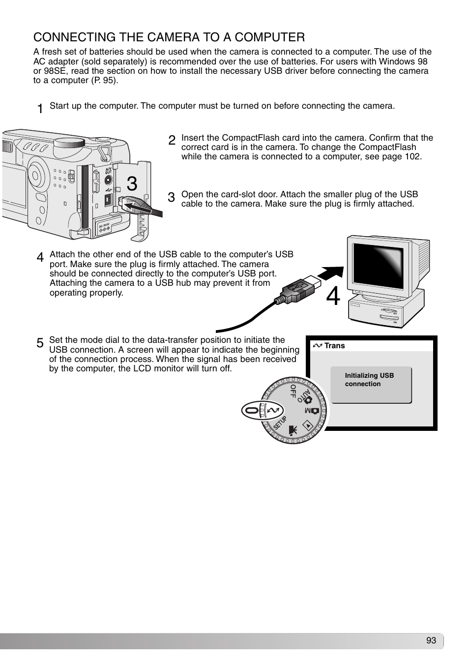 Connecting the camera to a computer | Konica Minolta DiMAGE S414 User Manual | Page 93 / 112