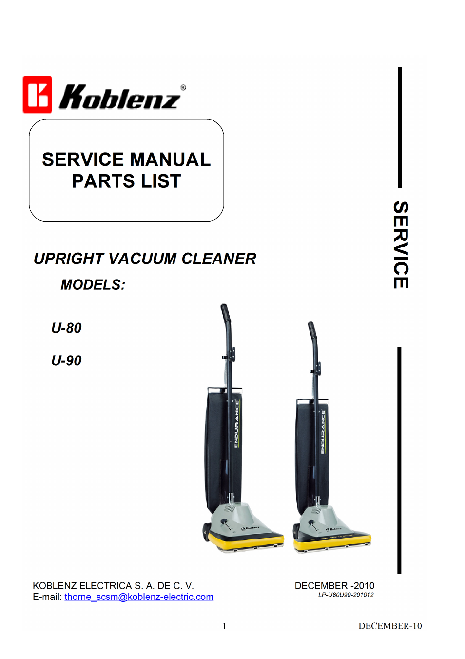 Koblenz/Thorne Electric UPRIGHT U-90 User Manual | 14 pages