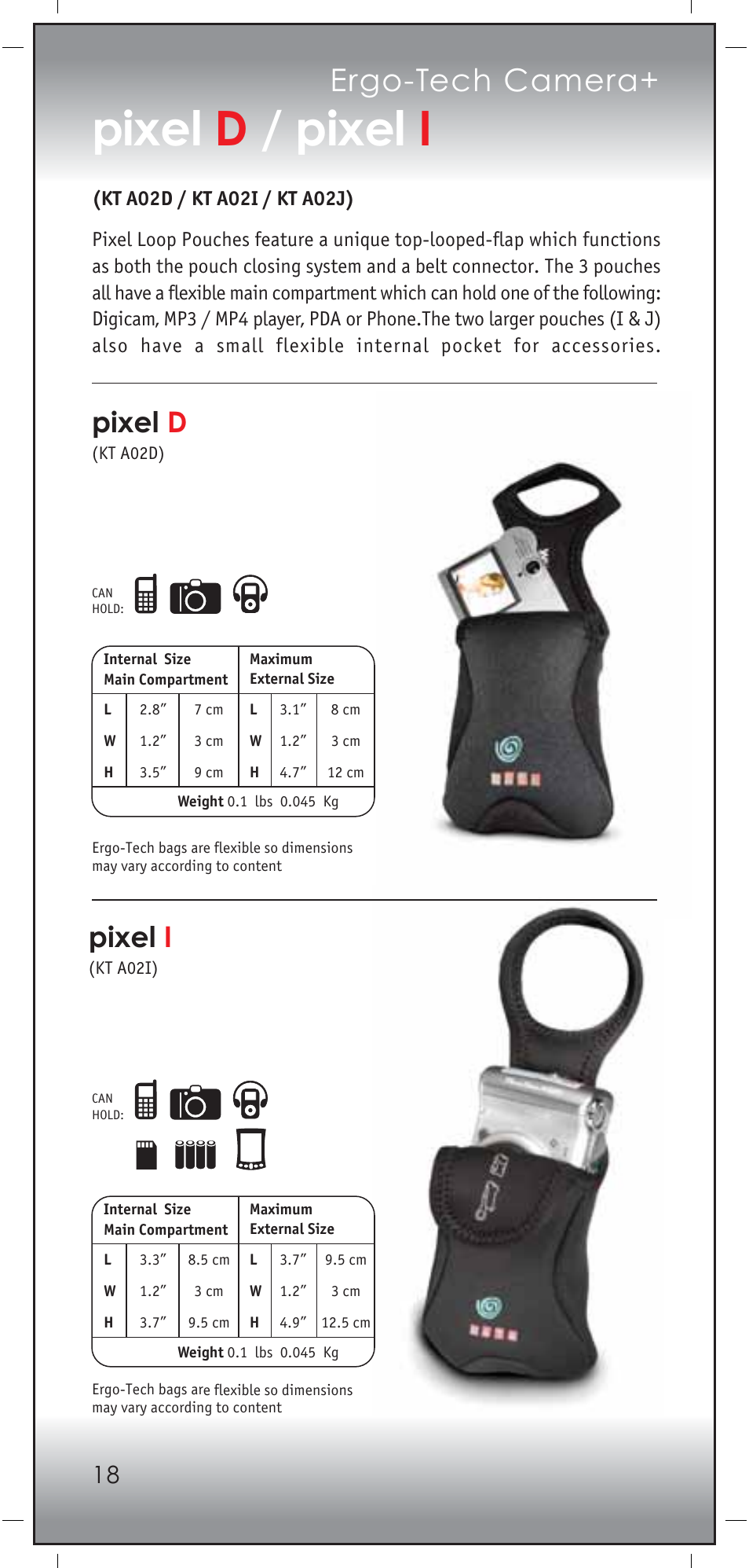 Pixel d / pixel i, Ergo-tech camera, Pixel d | Pixel i | KATA KT A02D User Manual | Page 20 / 23