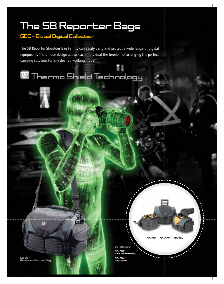 The sb reporter bags, Thermo shield technology, Gdc - global digital collection | KATA Photoline SB-907 User Manual | Page 12 / 44