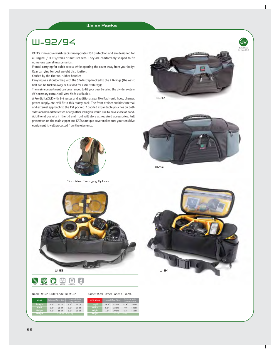 W-92/94, Waist packs | KATA Photoline SB-907 User Manual | Page 24 / 44