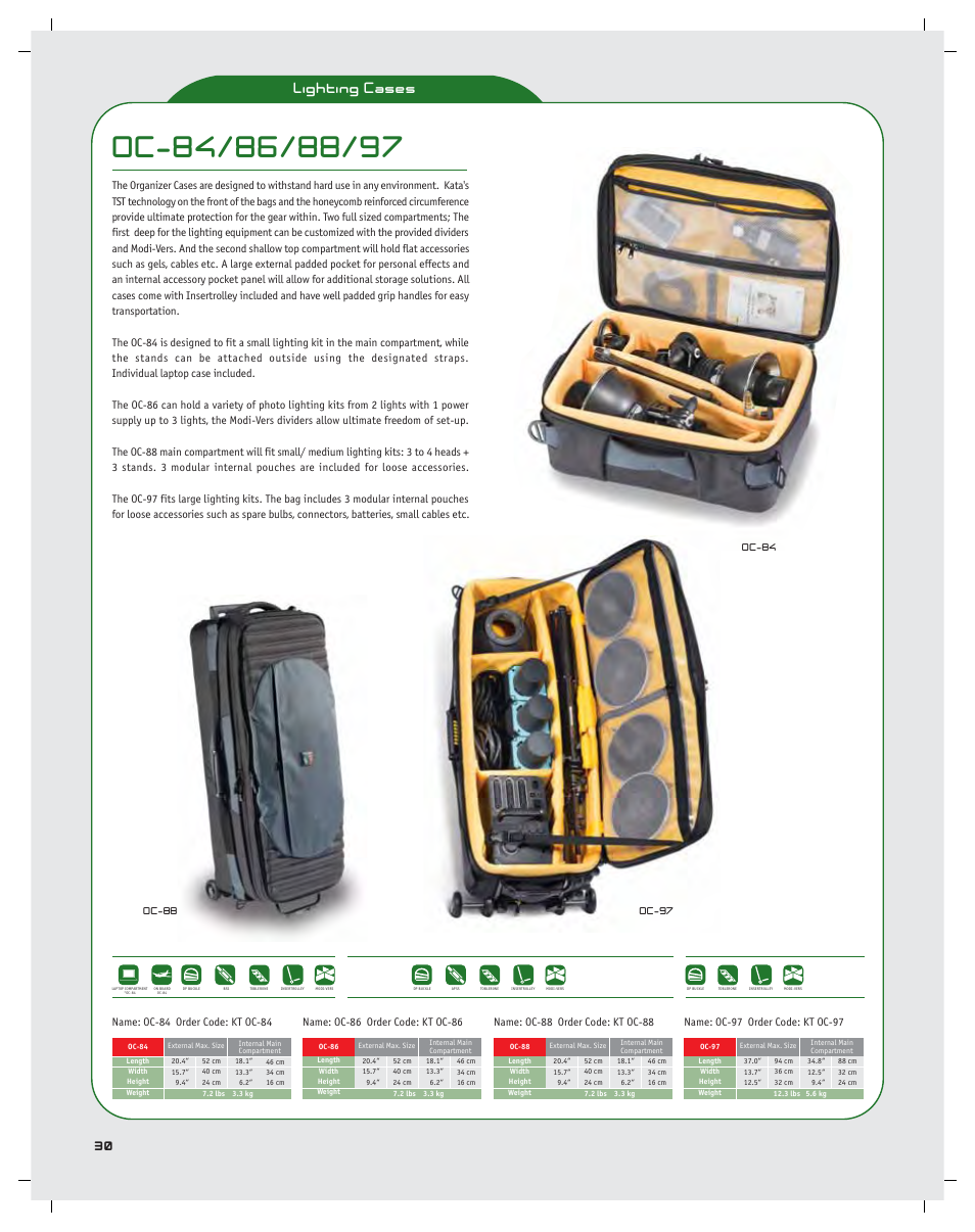 Lighting cases, Name: oc-84 order code: kt oc-84, Name: oc-86 order code: kt oc-86 | Name: oc-88 order code: kt oc-88, Name: oc-97 order code: kt oc-97 | KATA Photoline SB-907 User Manual | Page 32 / 44