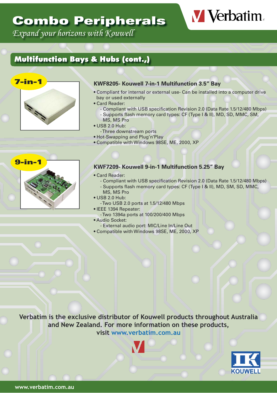 Combo peripherals, Expand your horizons with kouwell | Kouwell Elec. Verbatim KW7002 User Manual | Page 2 / 2