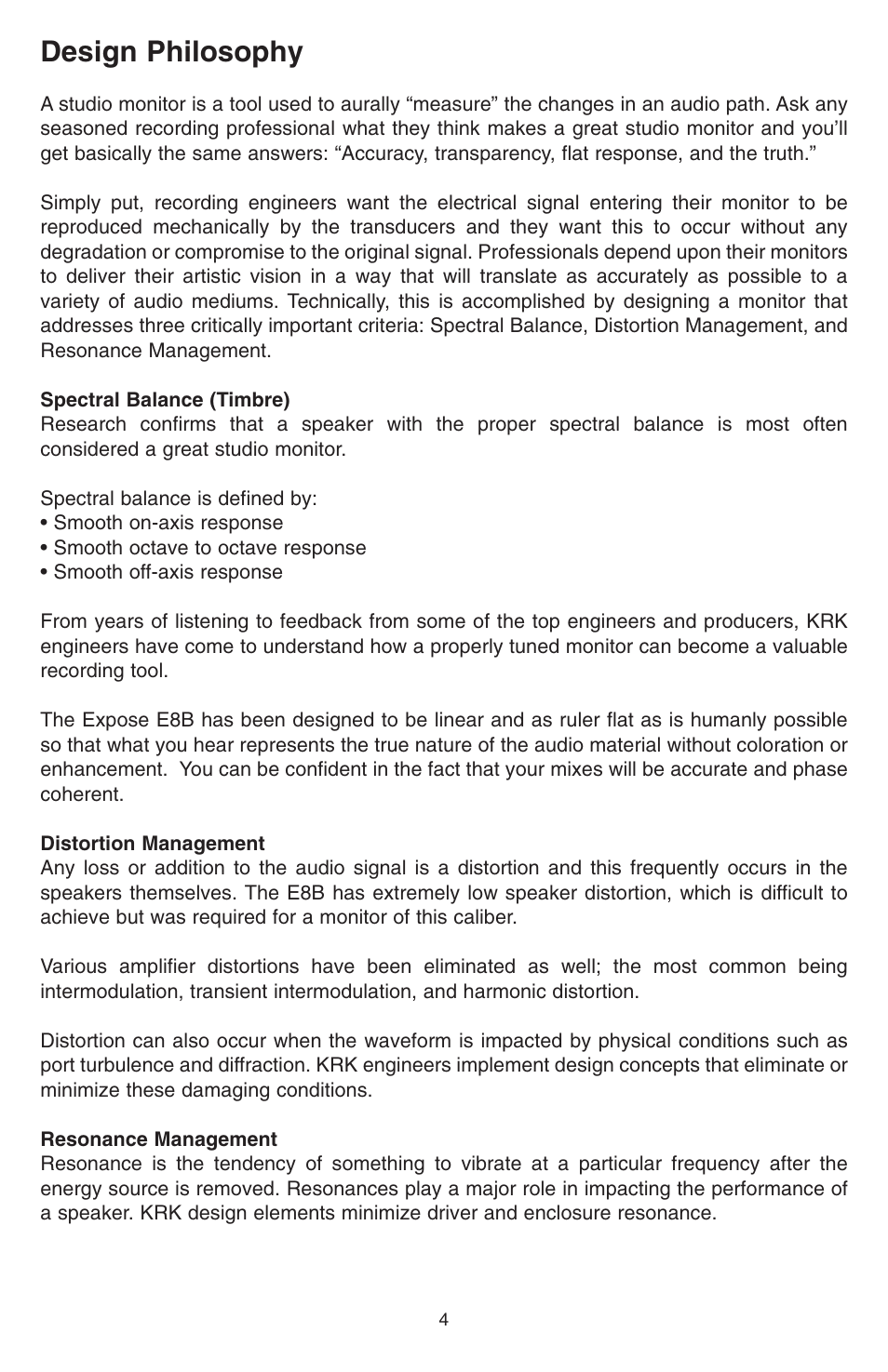 Design philosophy | KRK EXPOSE E8B User Manual | Page 4 / 16