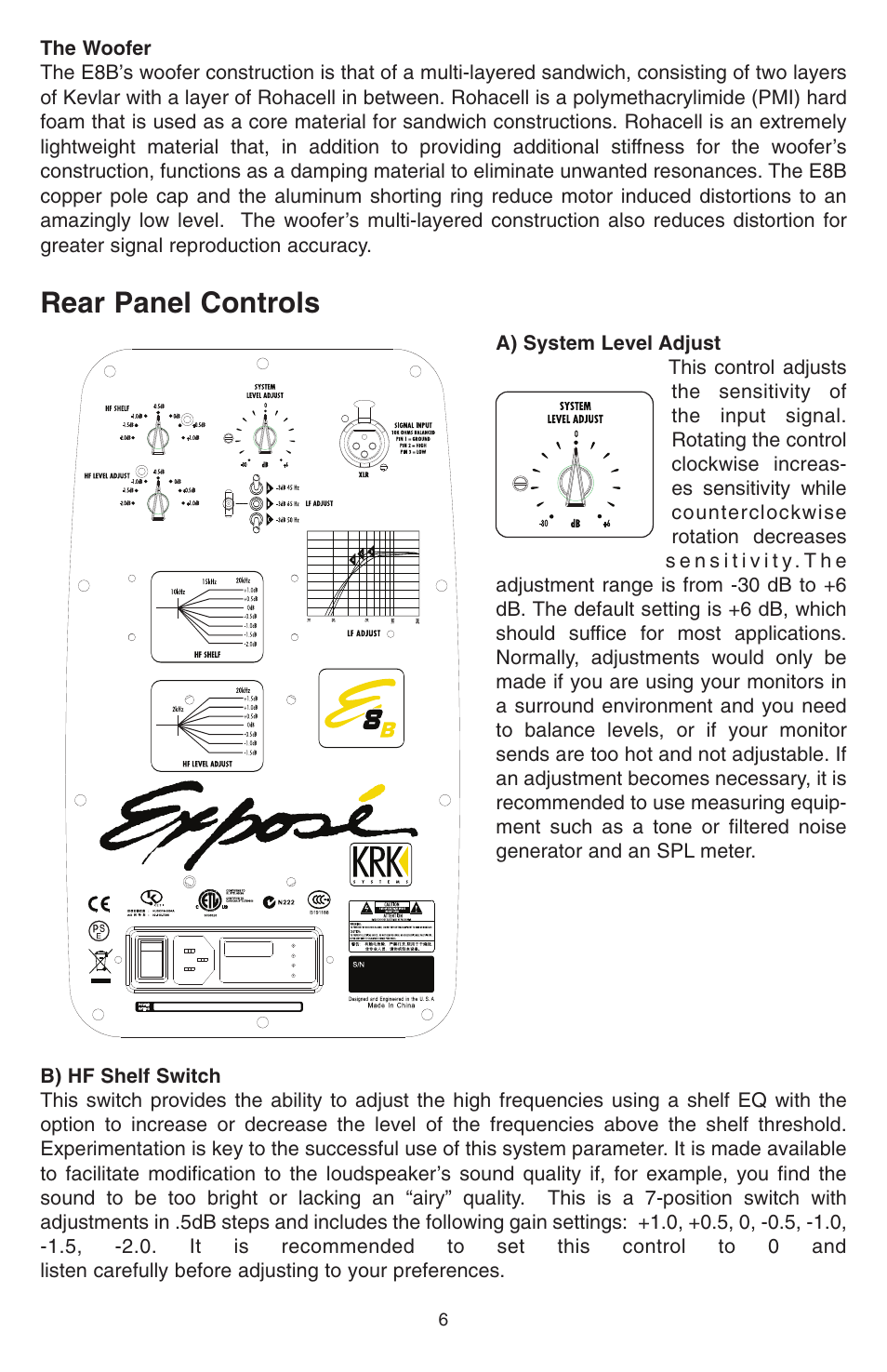 Rear panel controls | KRK EXPOSE E8B User Manual | Page 6 / 16