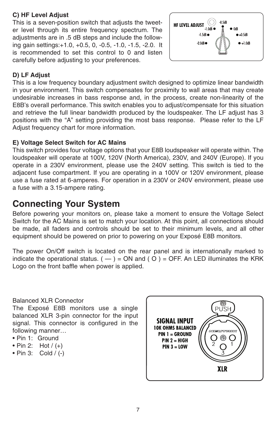 Connecting your system | KRK EXPOSE E8B User Manual | Page 7 / 16