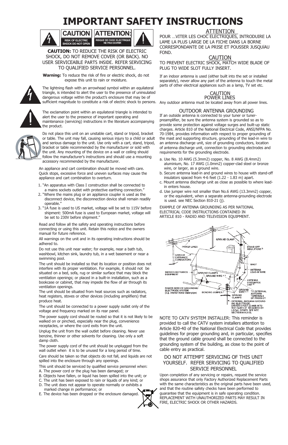 Important safety instructions, Attention, Caution | KRK ROKIT G2 User Manual | Page 2 / 20