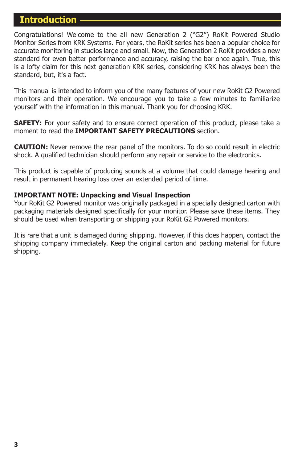 Introduction | KRK ROKIT G2 User Manual | Page 4 / 20