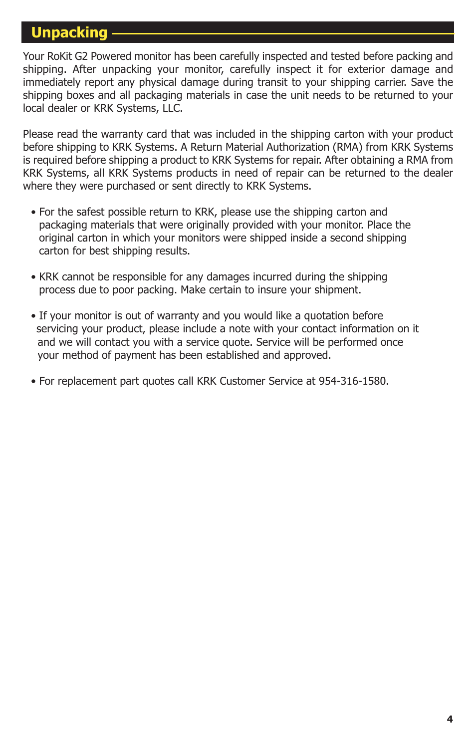 Unpacking | KRK ROKIT G2 User Manual | Page 5 / 20