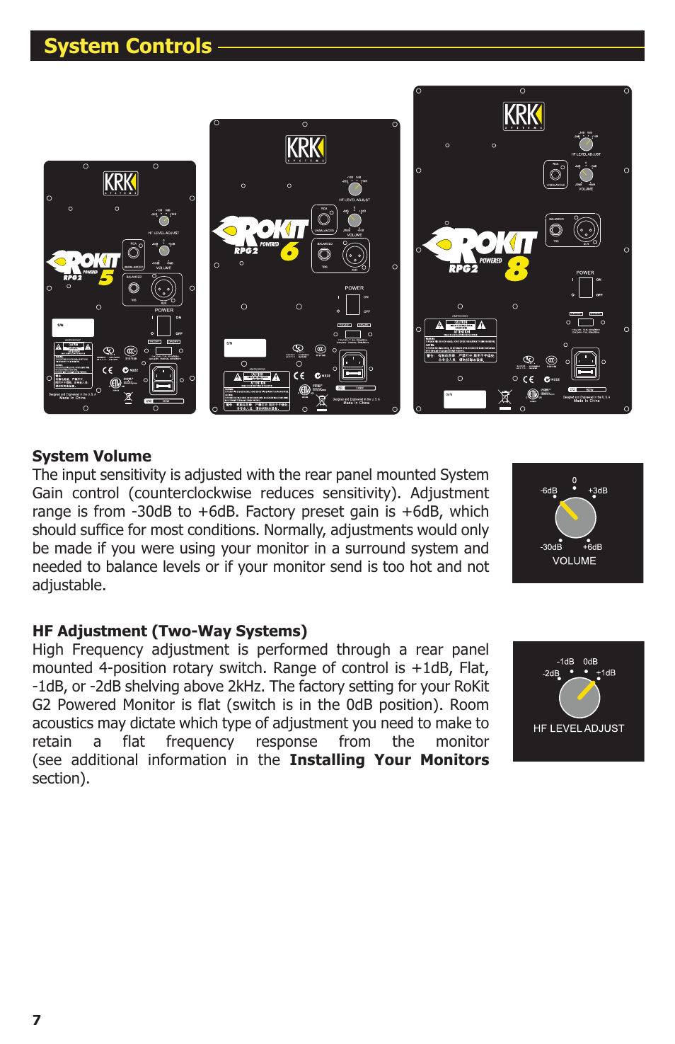 System controls | KRK ROKIT G2 User Manual | Page 8 / 20