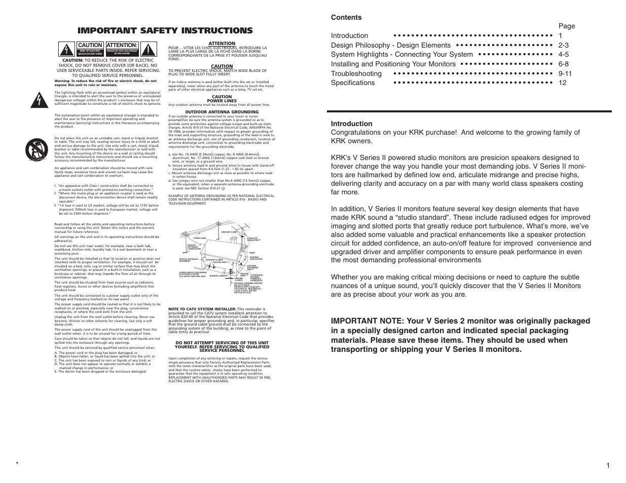 Important safety instructions | KRK V SERIES 2 User Manual | Page 2 / 8