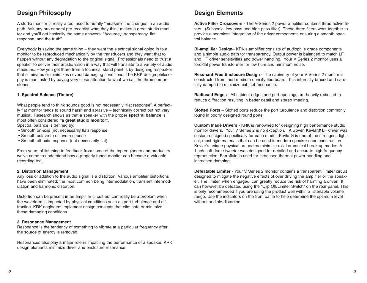 Design philosophy, Design elements | KRK V SERIES 2 User Manual | Page 3 / 8