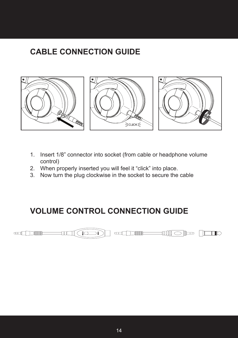 Cable connection guide, Volume control connection guide | KRK KNS8400 User Manual | Page 14 / 20