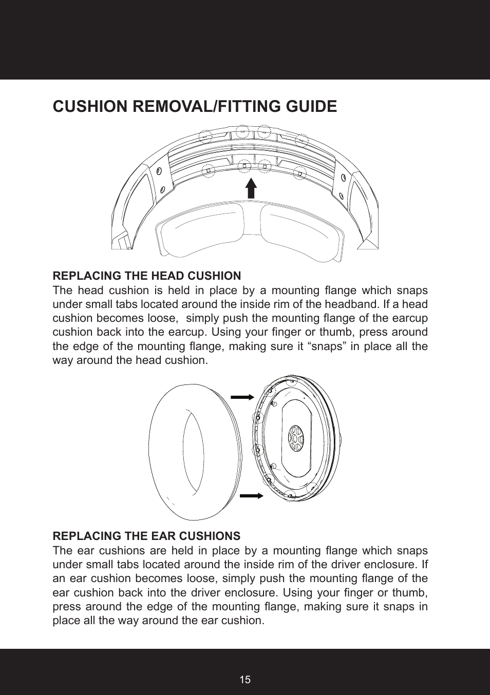 Cushion removal/fitting guide | KRK KNS8400 User Manual | Page 15 / 20