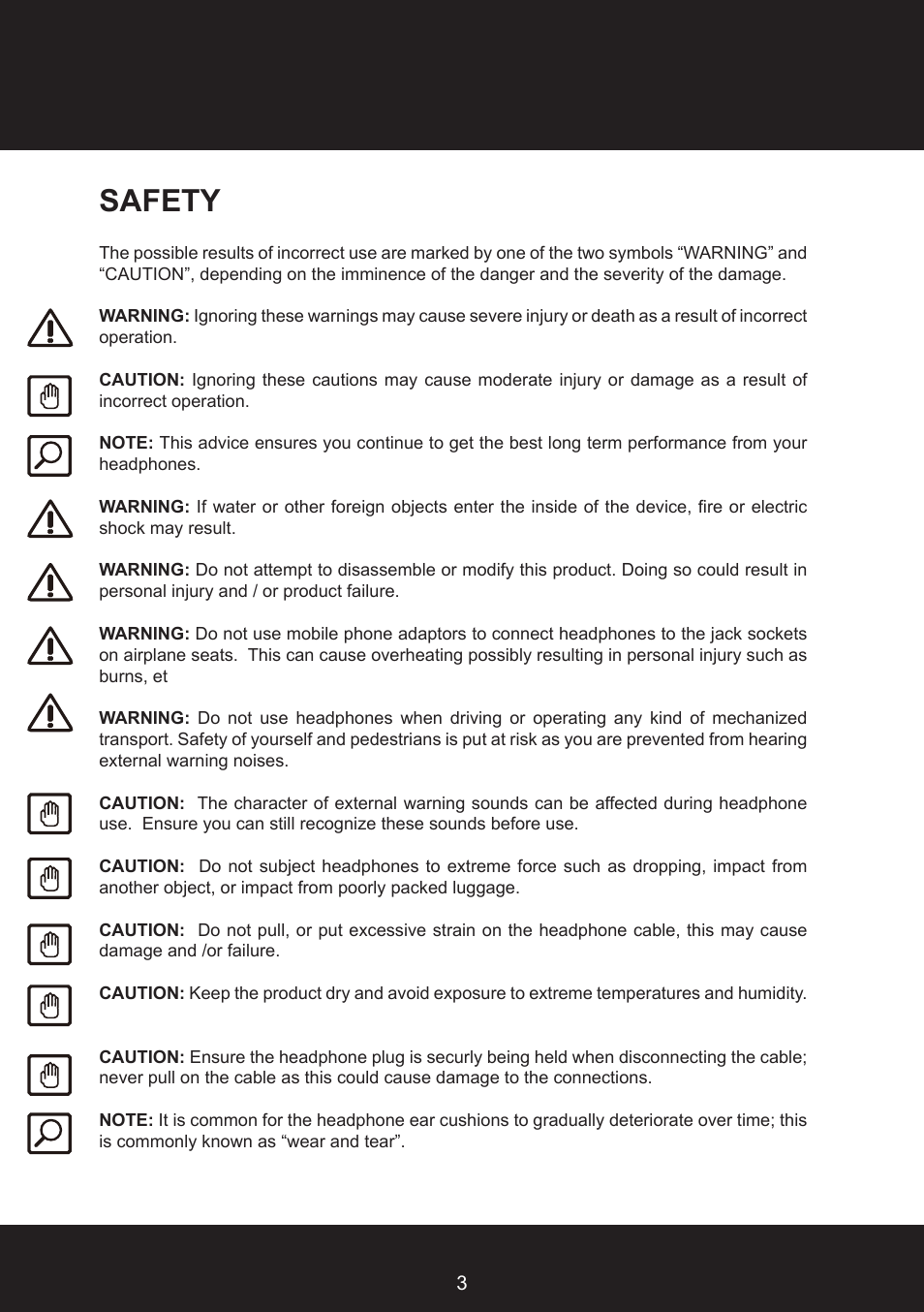 Safety | KRK KNS8400 User Manual | Page 3 / 20