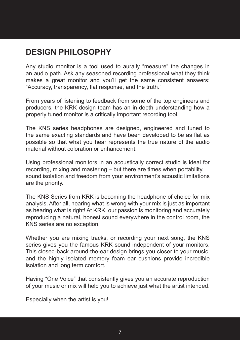 Design philosophy | KRK KNS8400 User Manual | Page 7 / 20