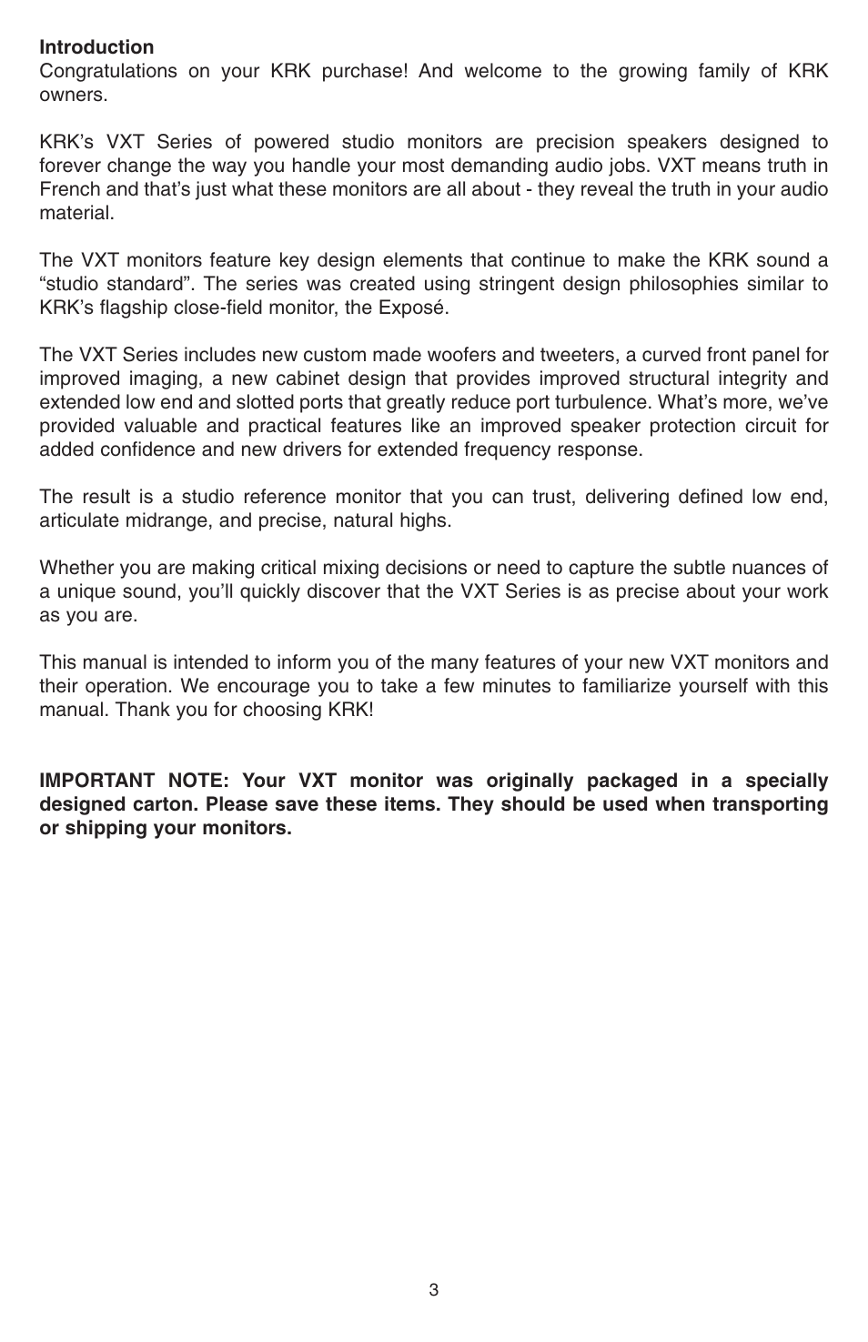 KRK VXT Series User Manual | Page 3 / 16