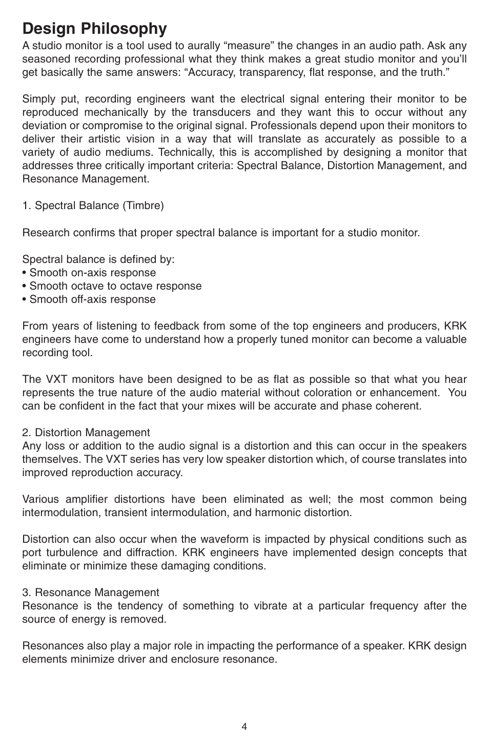 Design philosophy | KRK VXT Series User Manual | Page 4 / 16