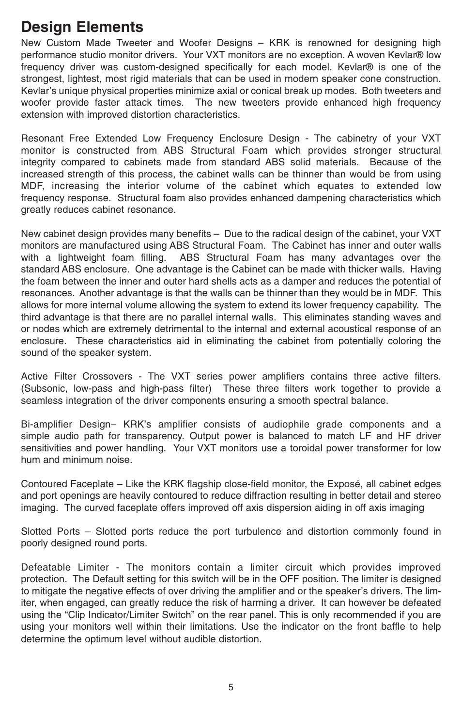 Design elements | KRK VXT Series User Manual | Page 5 / 16