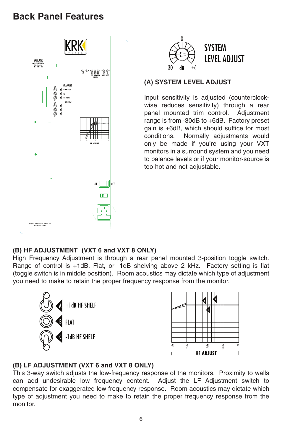 Back panel features | KRK VXT Series User Manual | Page 6 / 16